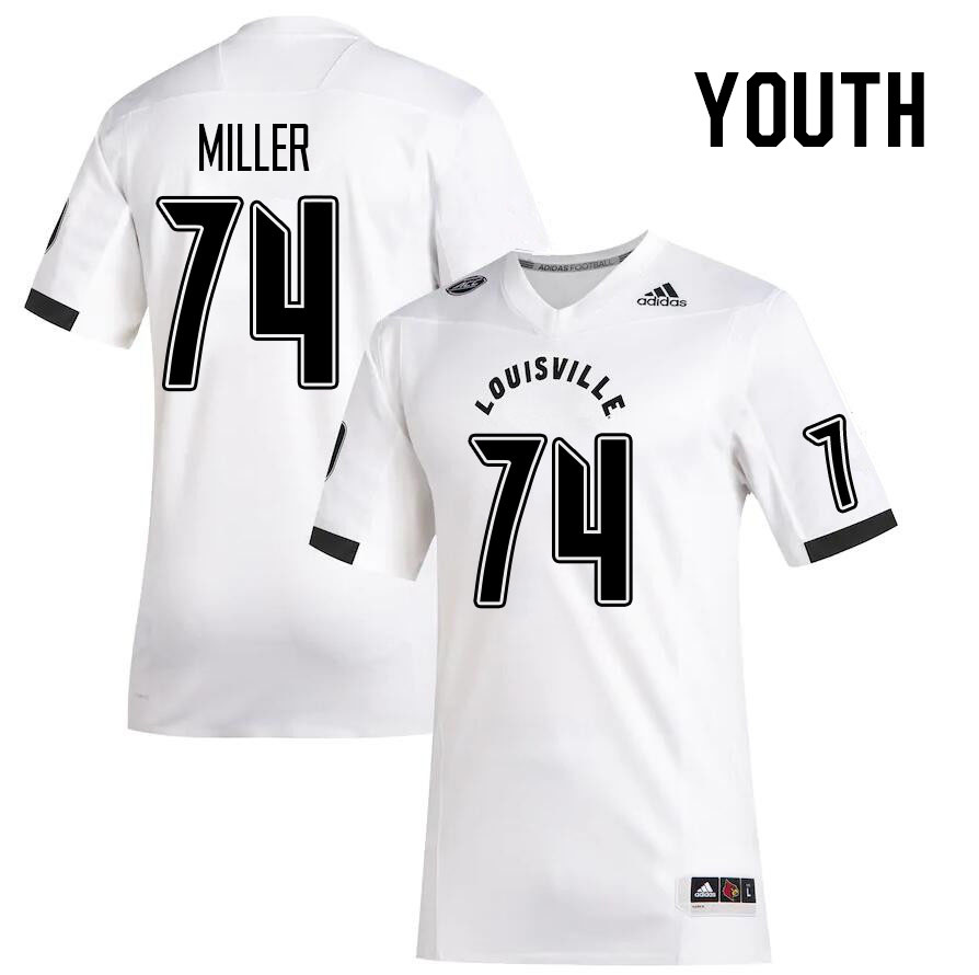 Youth #74 Eric Miller Louisville Cardinals College Football Jerseys Stitched Sale-White - Click Image to Close